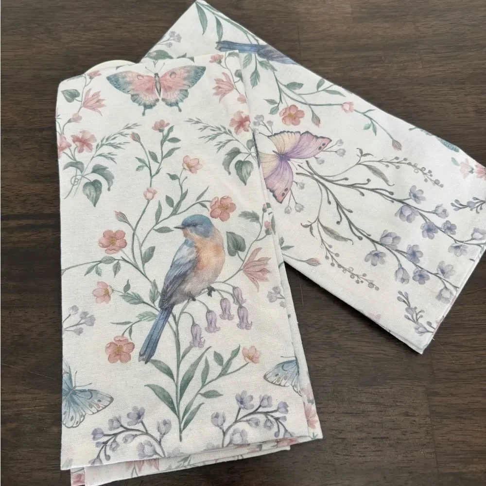 Beaded Bird Butterfly Floral Botanical Kitchen Tea Dish Towels Set